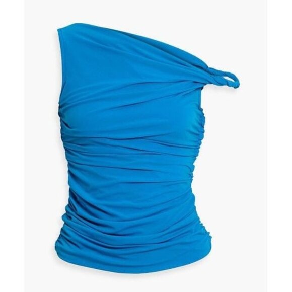 Helmut Lang Women's Blue One-shoulder Ruched Crepe Top NWT size L - Picture 1 of 4